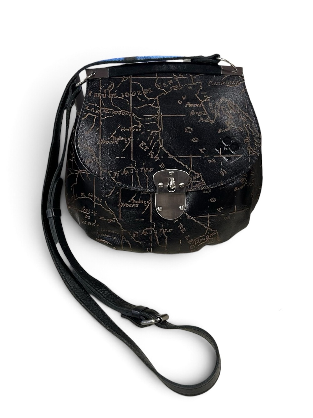Patricia Nash Black Laser Etched Map Leather Crossbody Bag